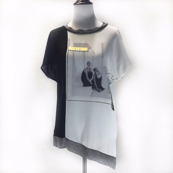 🦋Zara Ballerina Mixed Media Gold Dressy Blouse - Picture 1 of 7